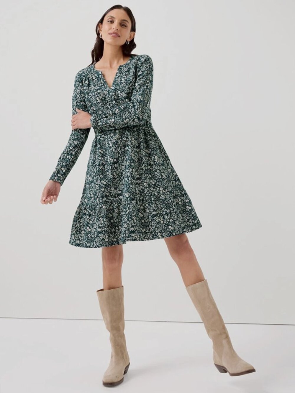 Pact Celestial Prairie Floral Cafe Crepe Tiered Dress